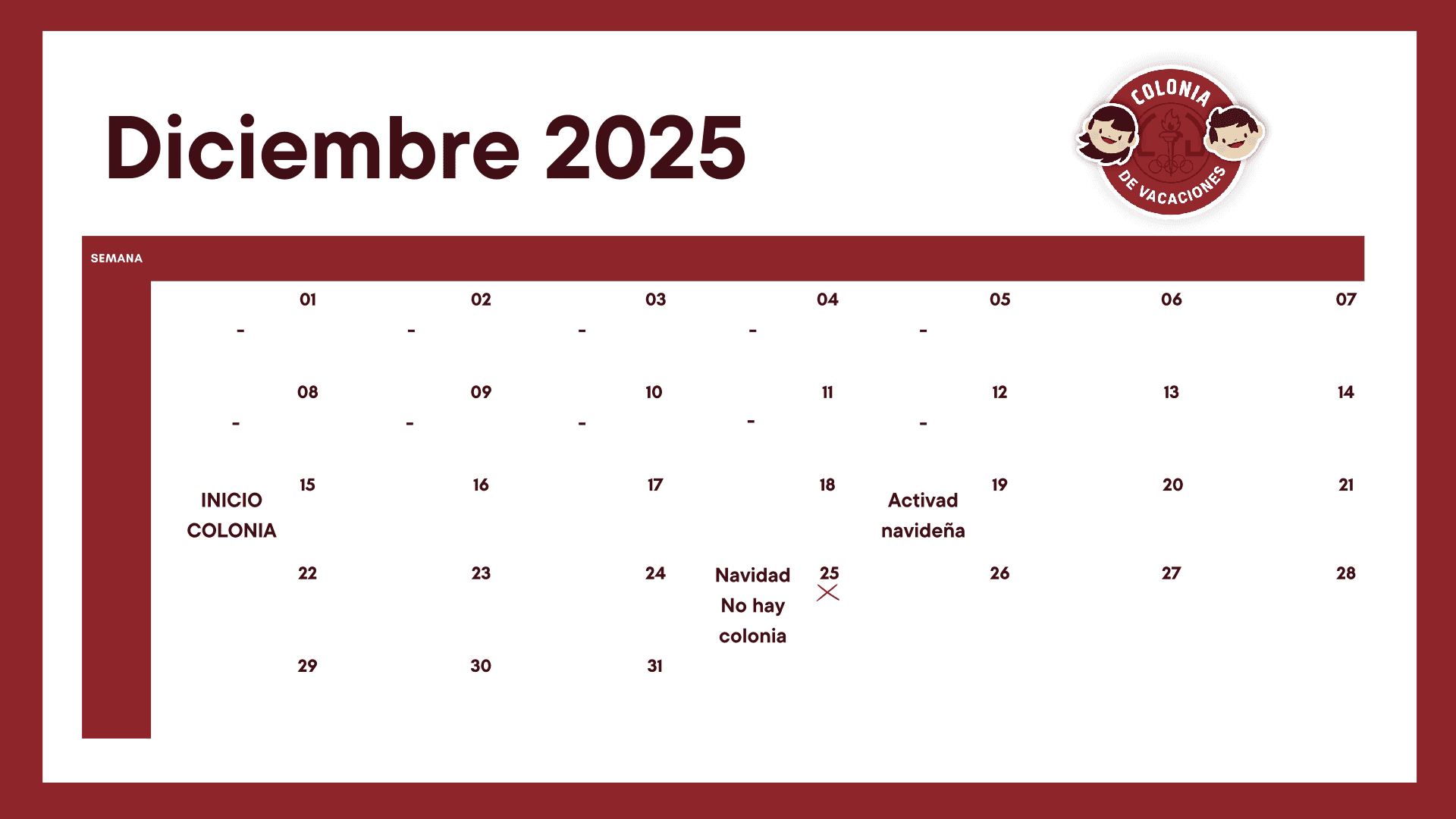 Cronograma Diciembre 2025