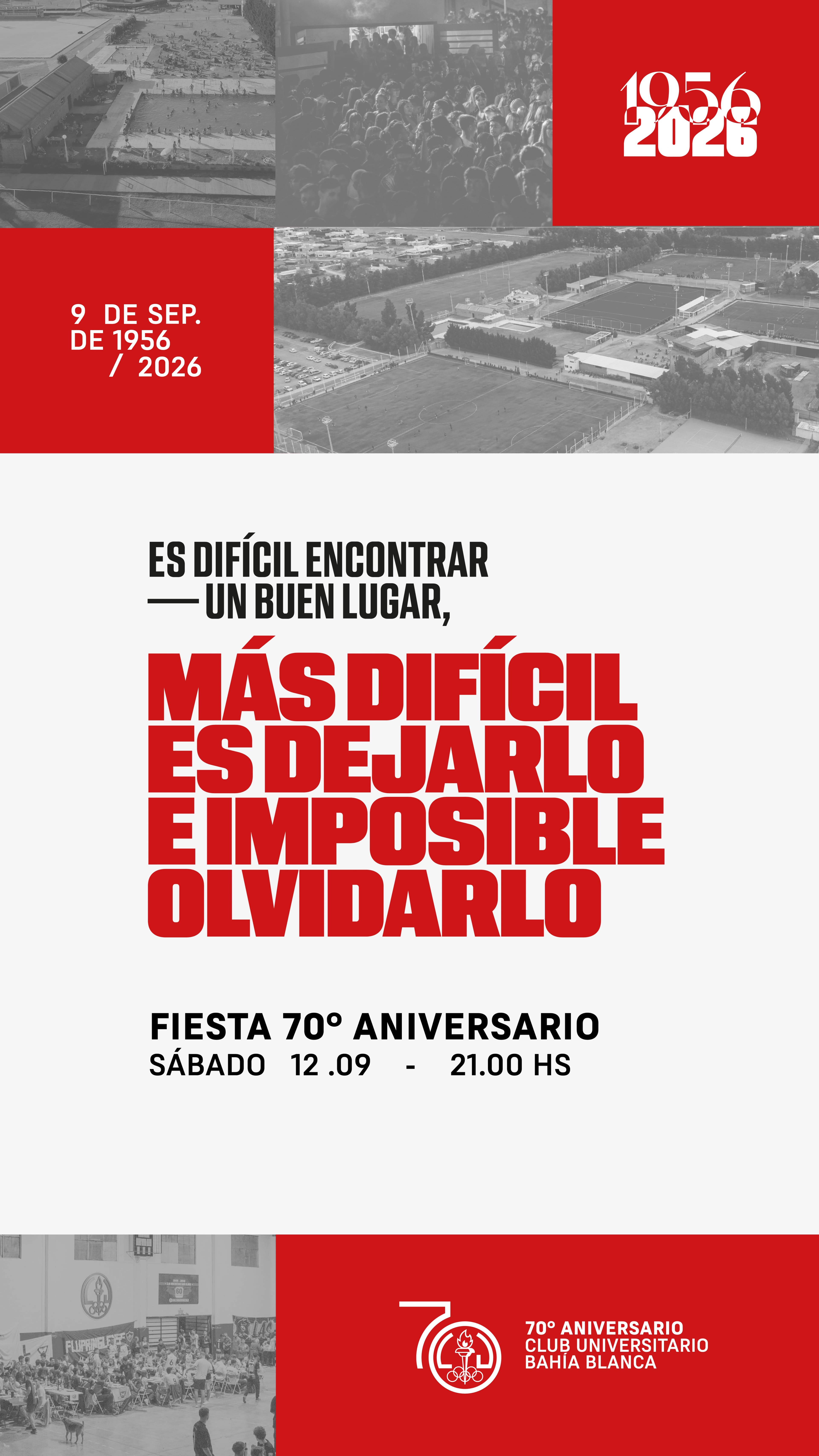 Afiche de la fiesta por el 70° aniversario del Club Universitario Bahía Blanca